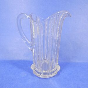 Clear Glass Syrup Pitcher Vintage EAPG Beaded Pattern 6" Tall
